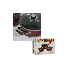 GENERICO - Set Ollas Batería Cocina 6 Piezas Antiadherente Rojo Tapas