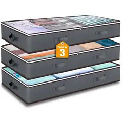 KUANGYE - 3 Cajas Organizador Plegable Almacenamiento Bajo La Cama Ropa