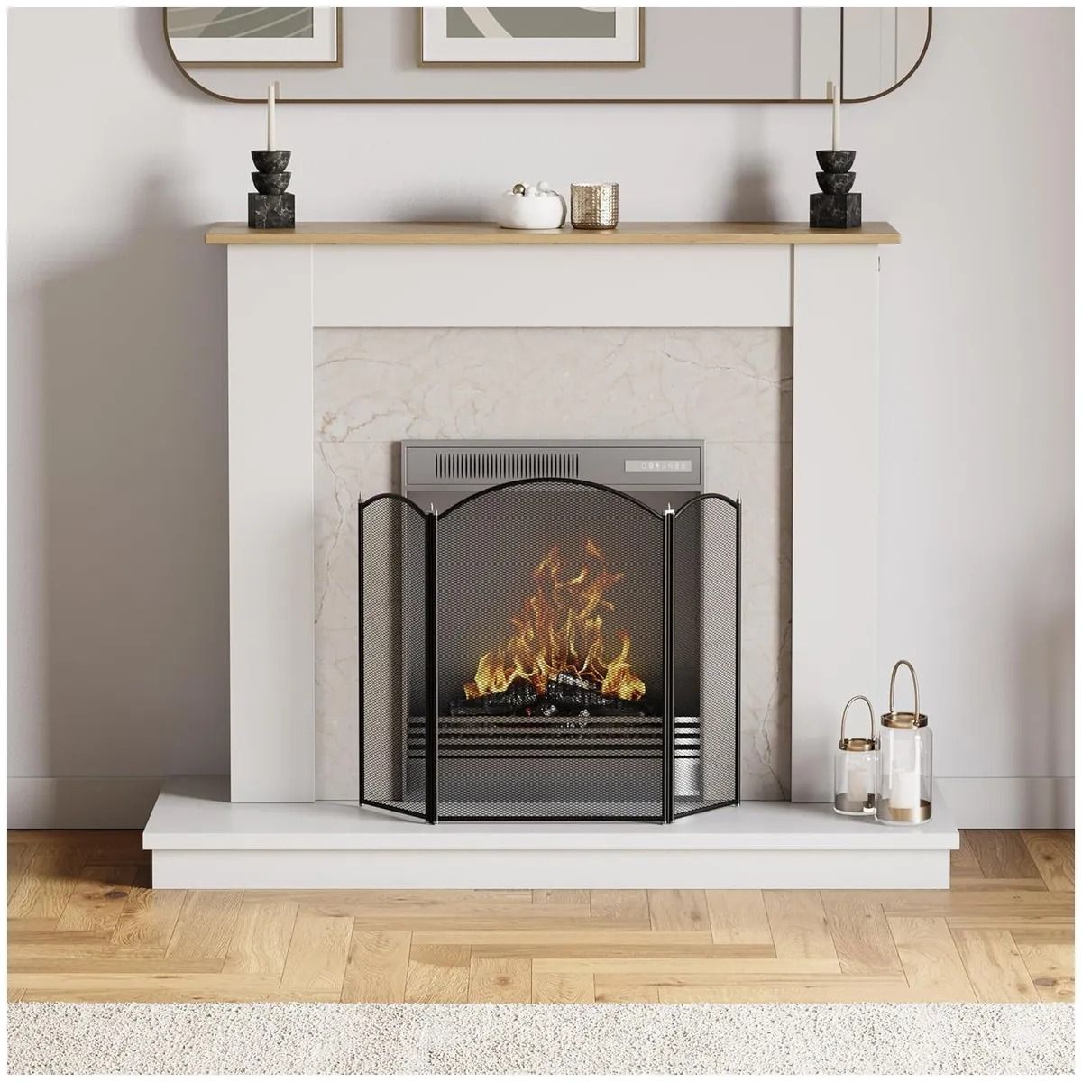 TSKY CHILE SHOPPING - visualización para Chimenea, 3 Paneles de Hierro Forjado de 130cm de Largo x 75cm de Alto