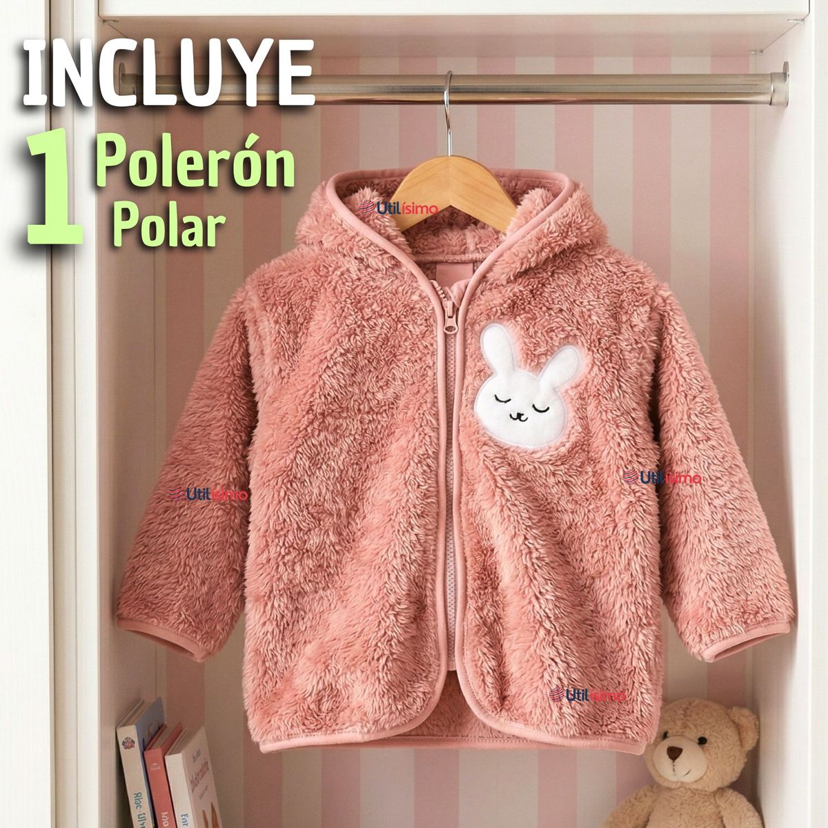 JUMP KIDS - Chaqueta Polerón Con Capucha Forro Polar Bebe Niña Conejo Abrigo Invierno
