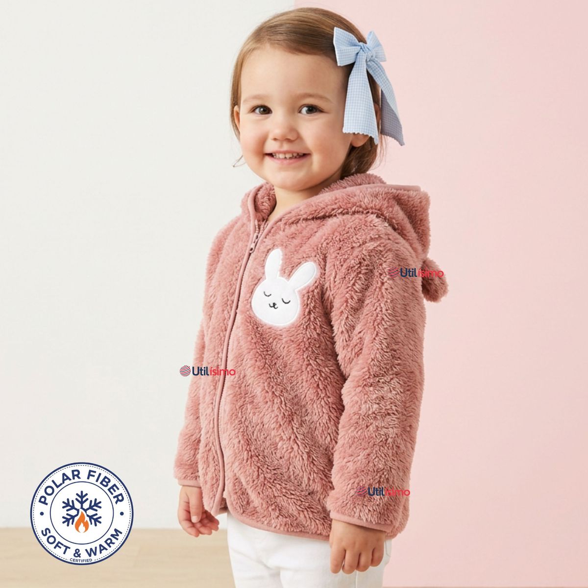 JUMP KIDS - Chaqueta Polerón Con Capucha Forro Polar Bebe Niña Conejo Abrigo Invierno