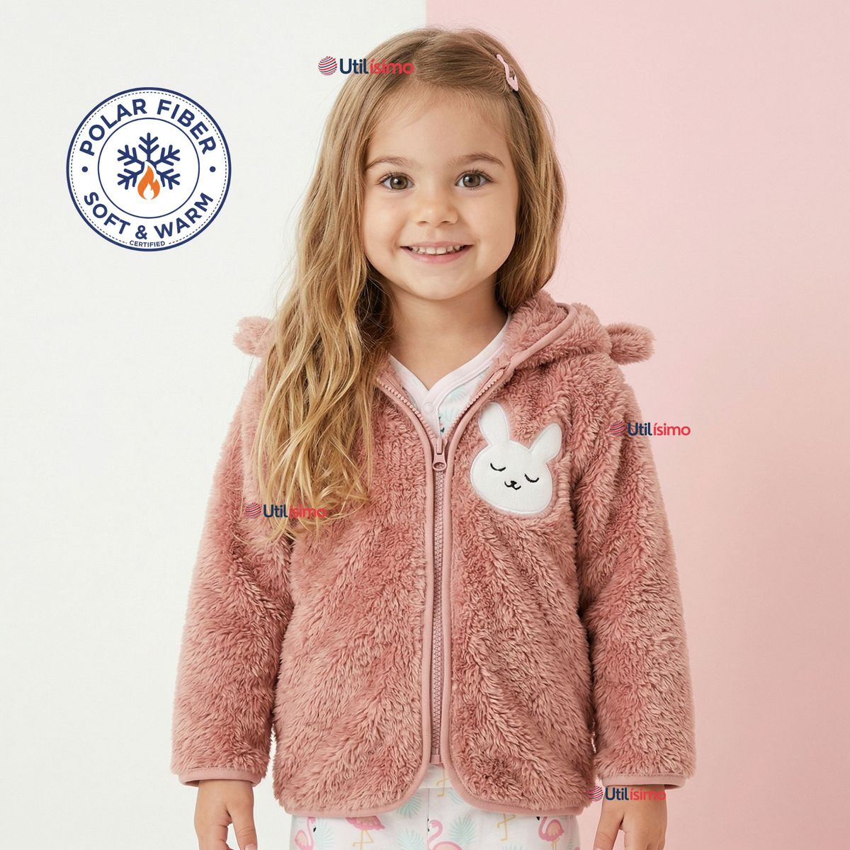 JUMP KIDS - Chaqueta Polerón Con Capucha Forro Polar Bebe Niña Conejo Abrigo Invierno