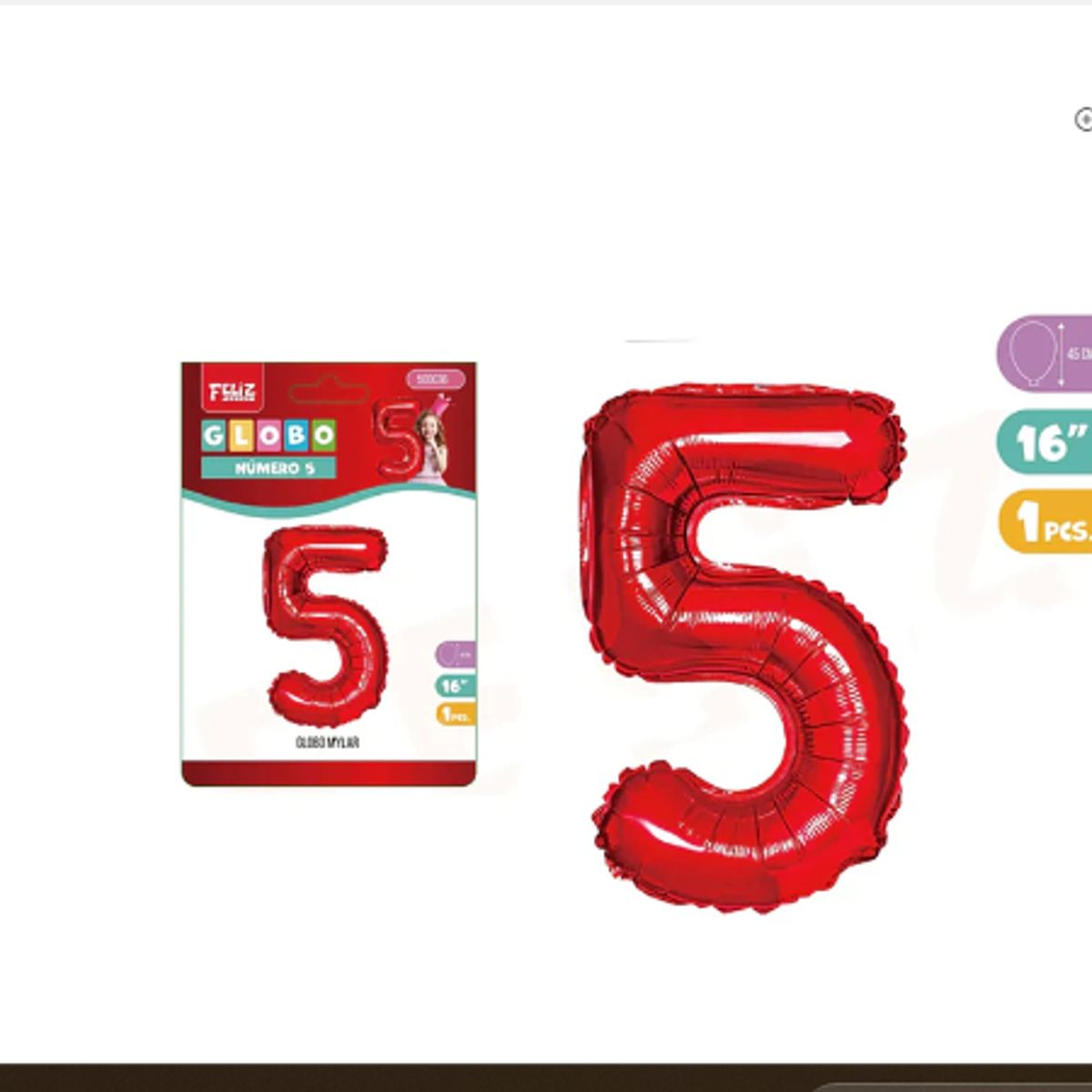GENERICO - Globo Metalizado Rojo 45cm Número 5