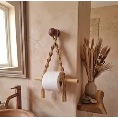 VERDEMAR - Porta Confort Boho Macramé Tejido a Mano con Palo Natural de Eucalipto