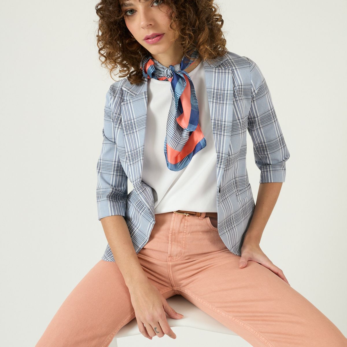 PRIVILEGE - Blazer Cuadros Celeste Cod 1514025