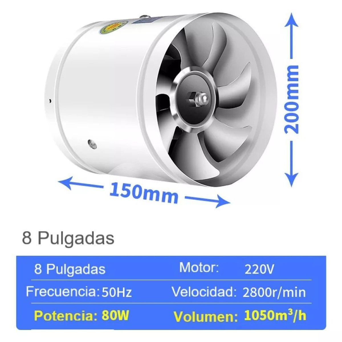 GENERICO - Extractor Ducto 8 Pulgadas Campana