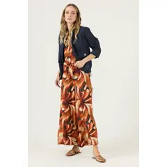 PRIVILEGE - Pantalon Wide Leg Estampado Naranjo Cod 2013695