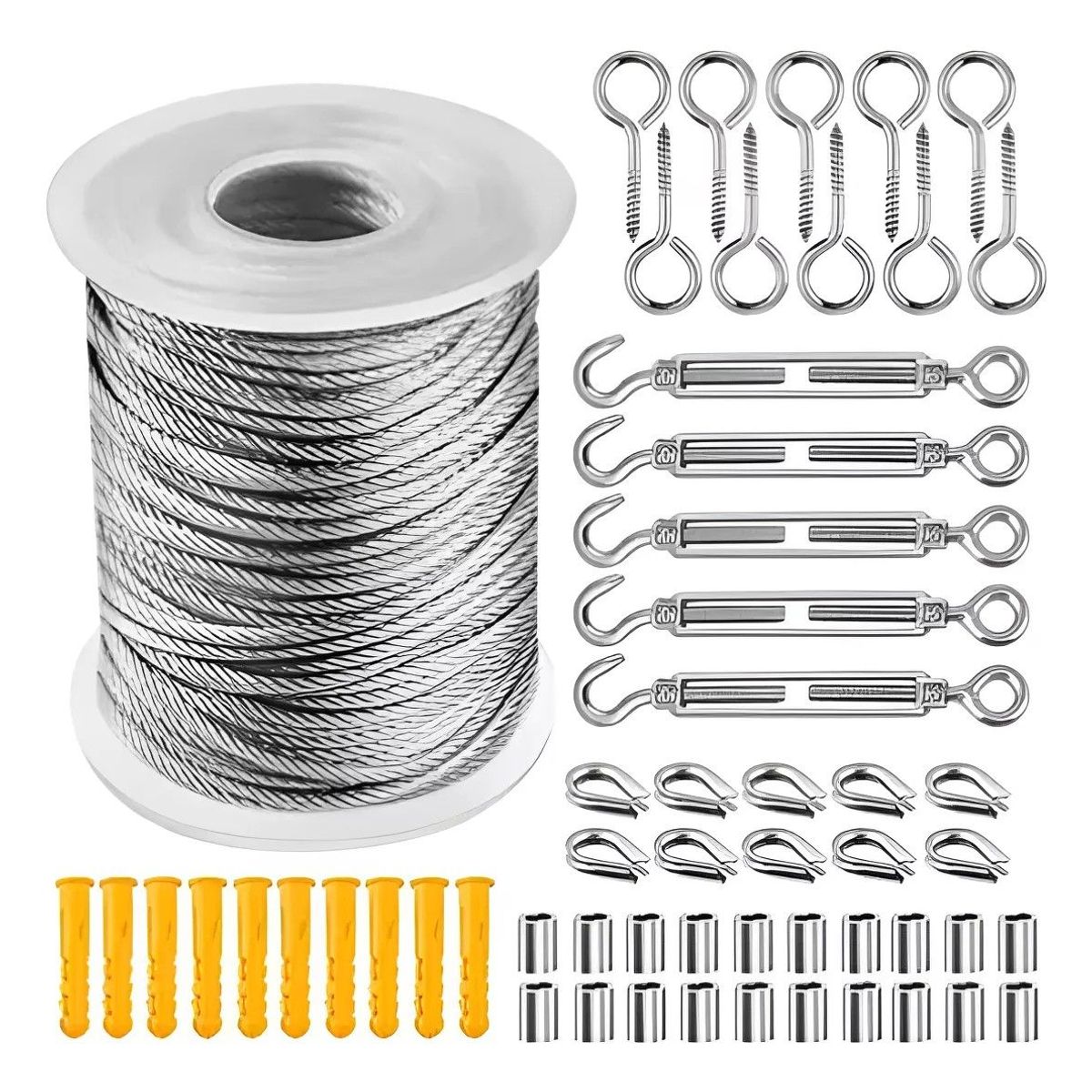 GENERICO - Kit De Cable Tensor De Acero De 30 M Gancho Galvanizado