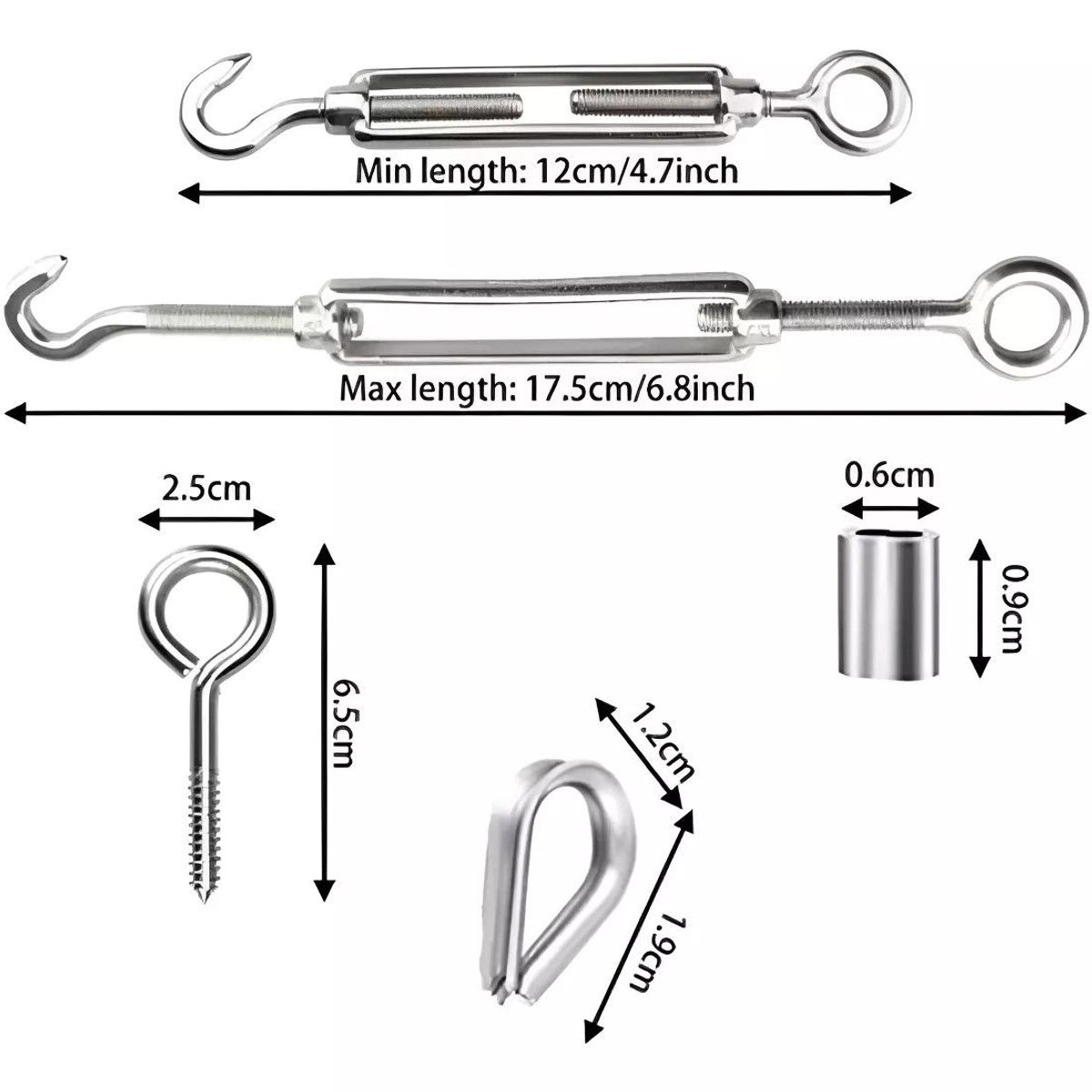 GENERICO - Kit De Cable Tensor De Acero De 30 M Gancho Galvanizado