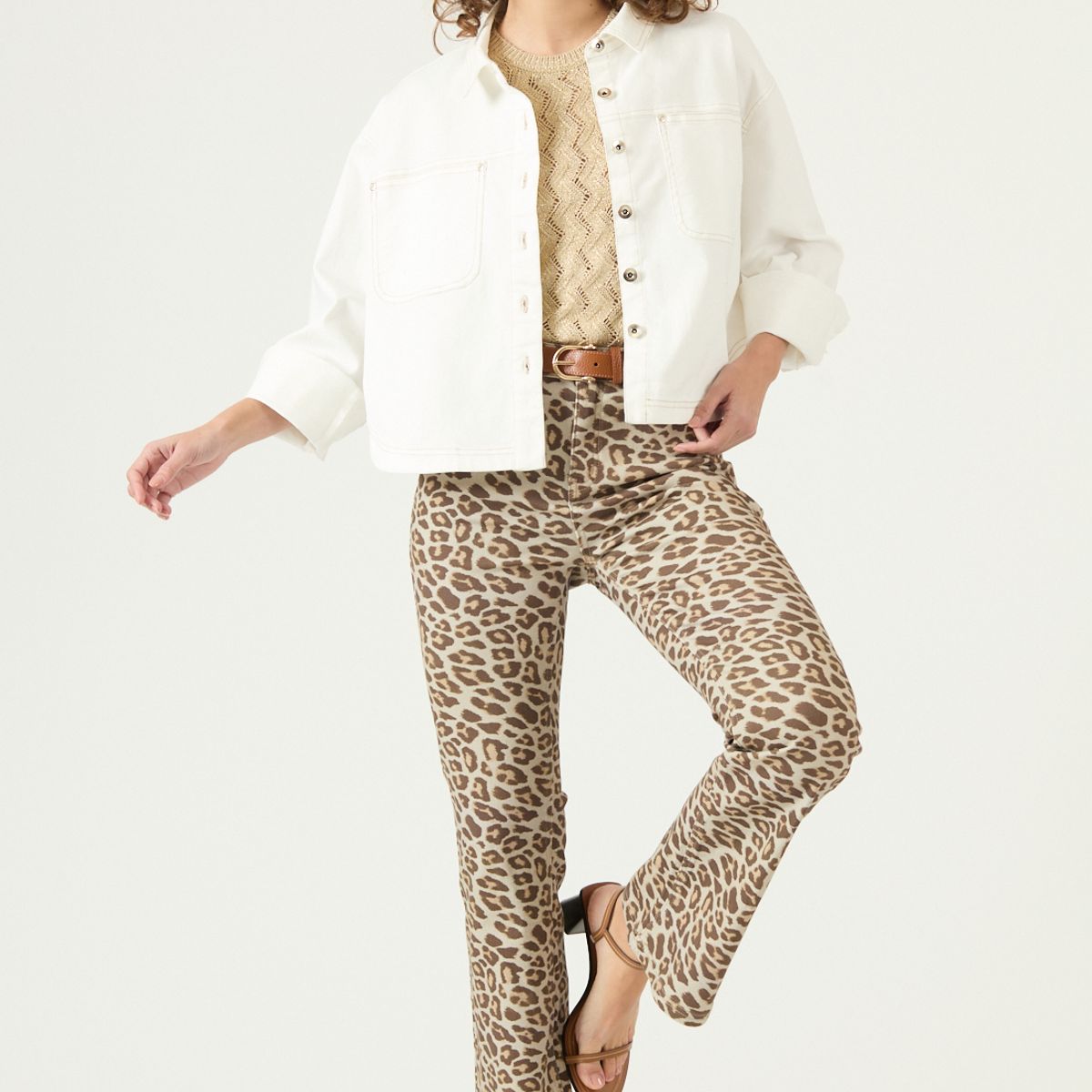 PRIVILEGE - Jeans Wide Leg Animal Print Beige Cod 2400985