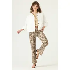 PRIVILEGE - Jeans Wide Leg Animal Print Beige Cod 2400985