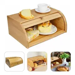 GENERICO - Caja Pan Madera Bambu Con Tapa Enrollable Multiuso Grande