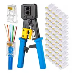 GENERICO - Crimpeadora Ez Rj45 +50 Conector Cat6 Prensa Anticorte