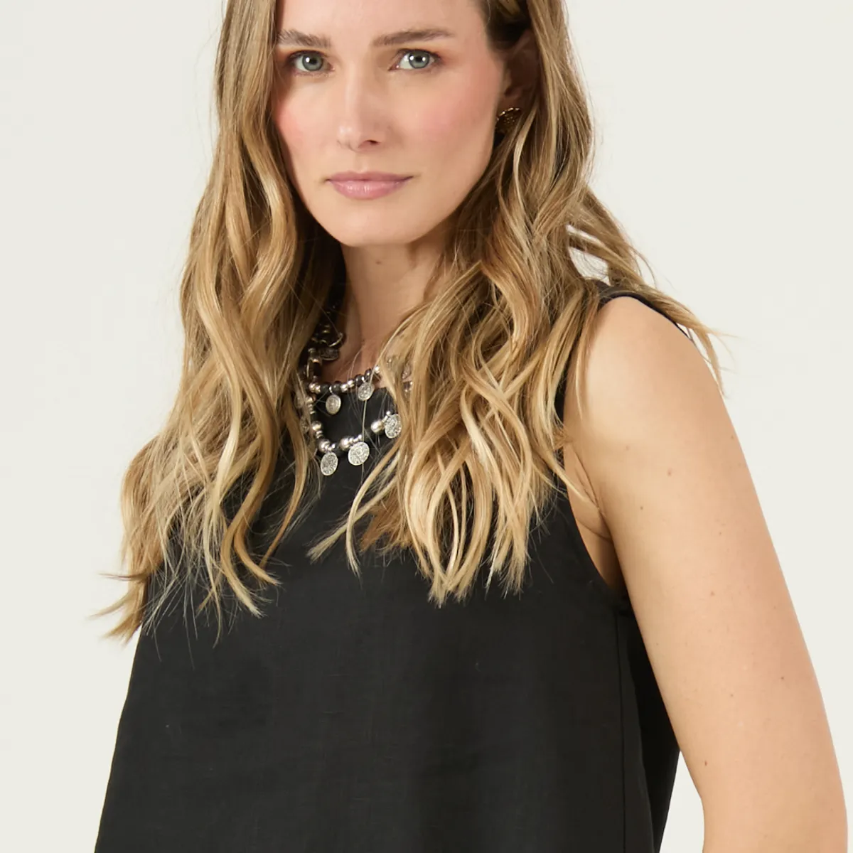 PRIVILEGE - Vestido De Lino Negro Cod 4005295