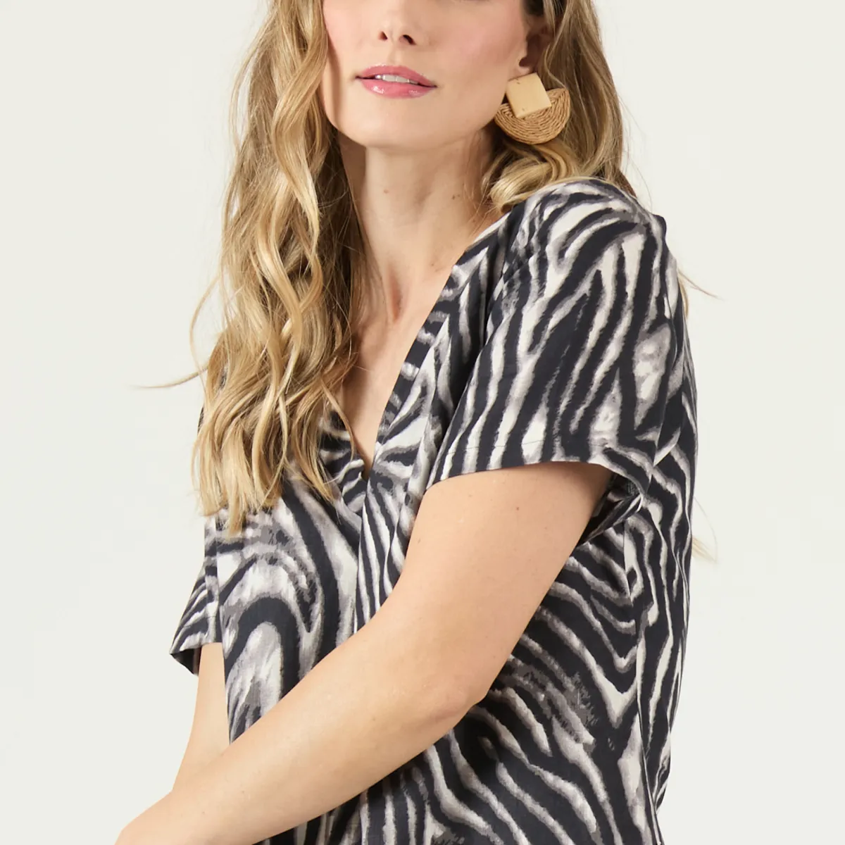 PRIVILEGE - Vestido De Lino Animal Print Negro Cod 4005435