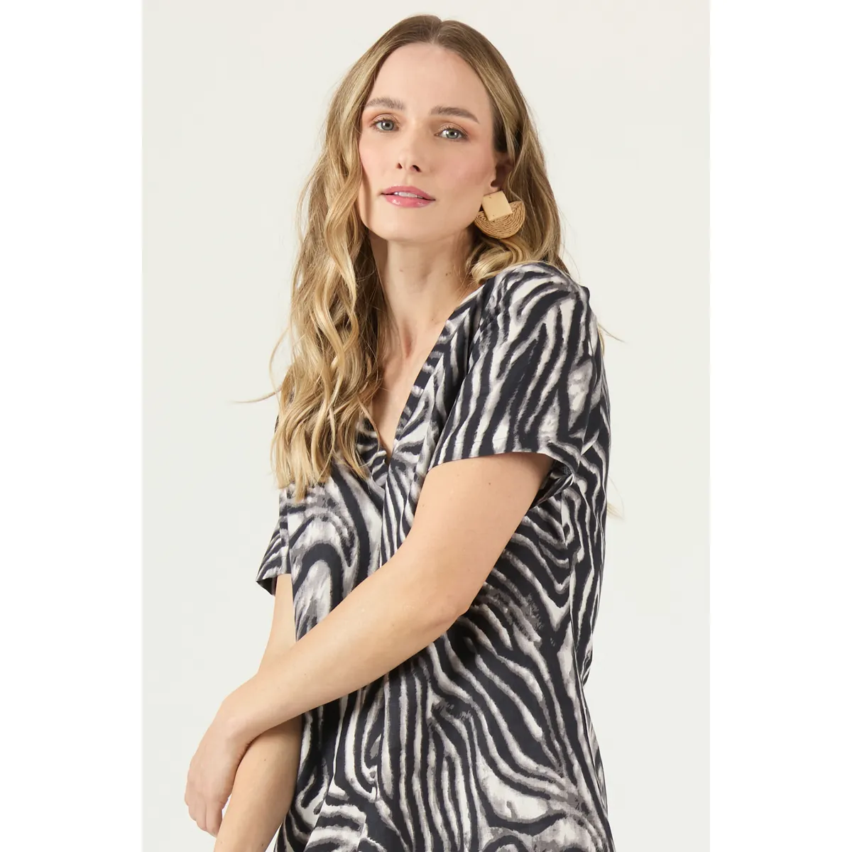 PRIVILEGE - Vestido De Lino Animal Print Negro Cod 4005435