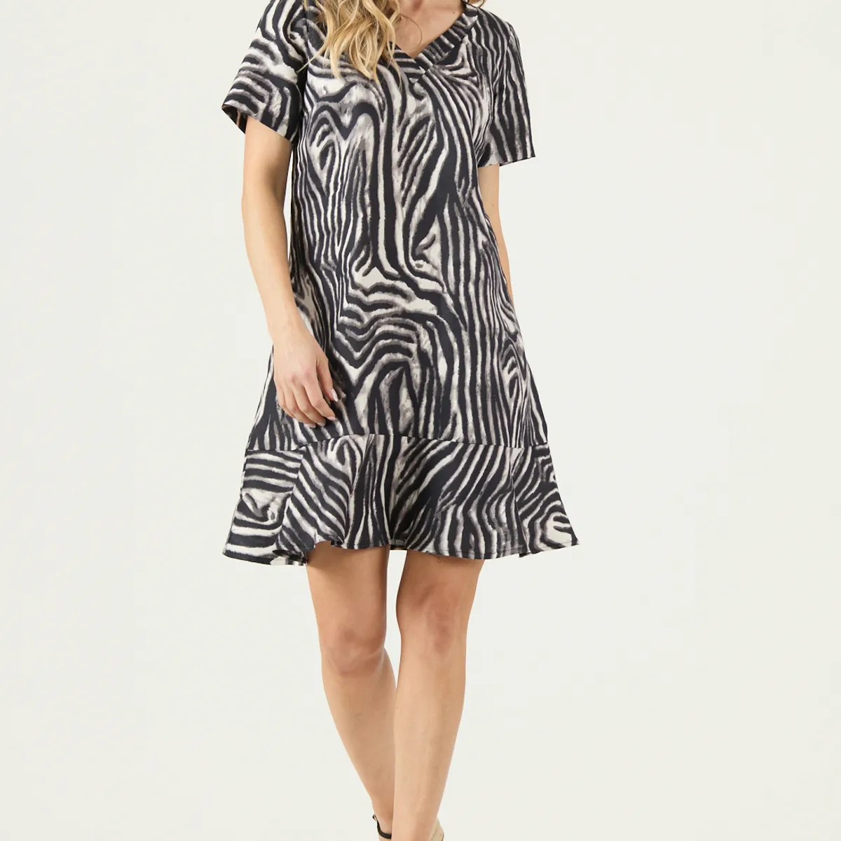 PRIVILEGE - Vestido De Lino Animal Print Negro Cod 4005435
