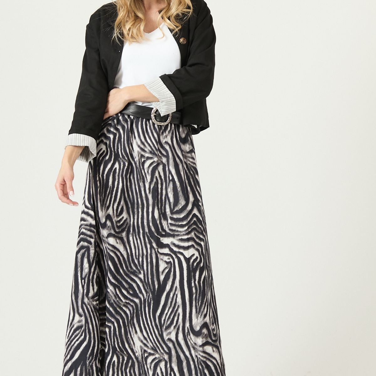 PRIVILEGE - Falda De Lino Animal Print Negra Cod 5008735