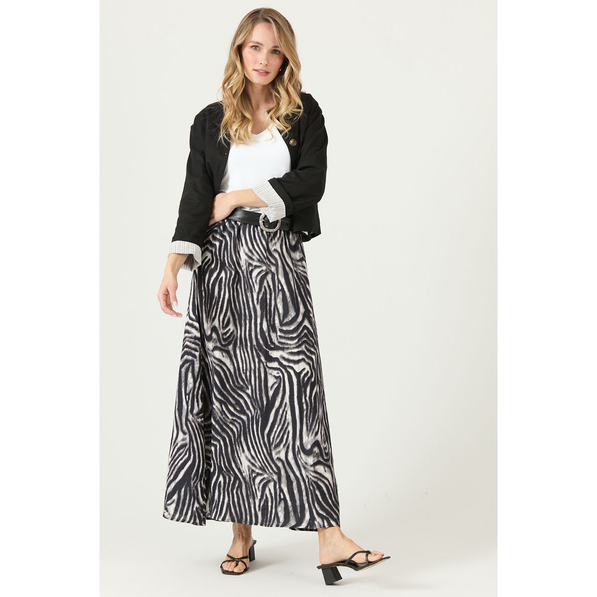 PRIVILEGE - Falda De Lino Animal Print Negra Cod 5008735