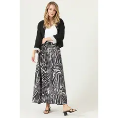 PRIVILEGE - Falda De Lino Animal Print Negra Cod 5008735