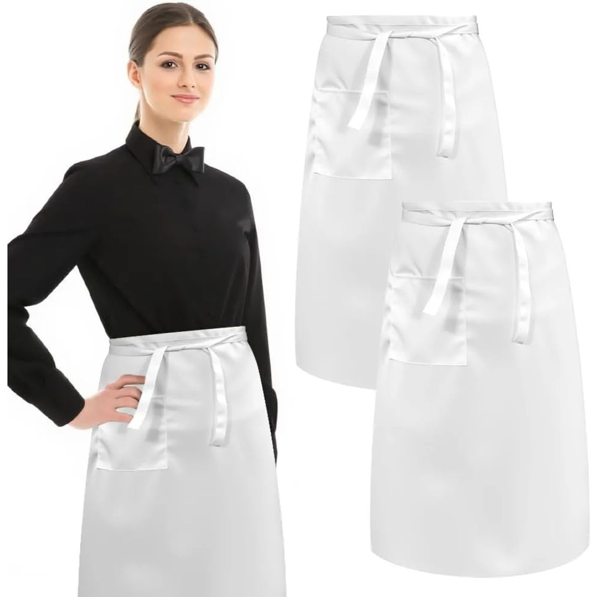 KUANGYE - 2pk Delantales Clásico Blanco Delantal Cocina Algodón Poliester