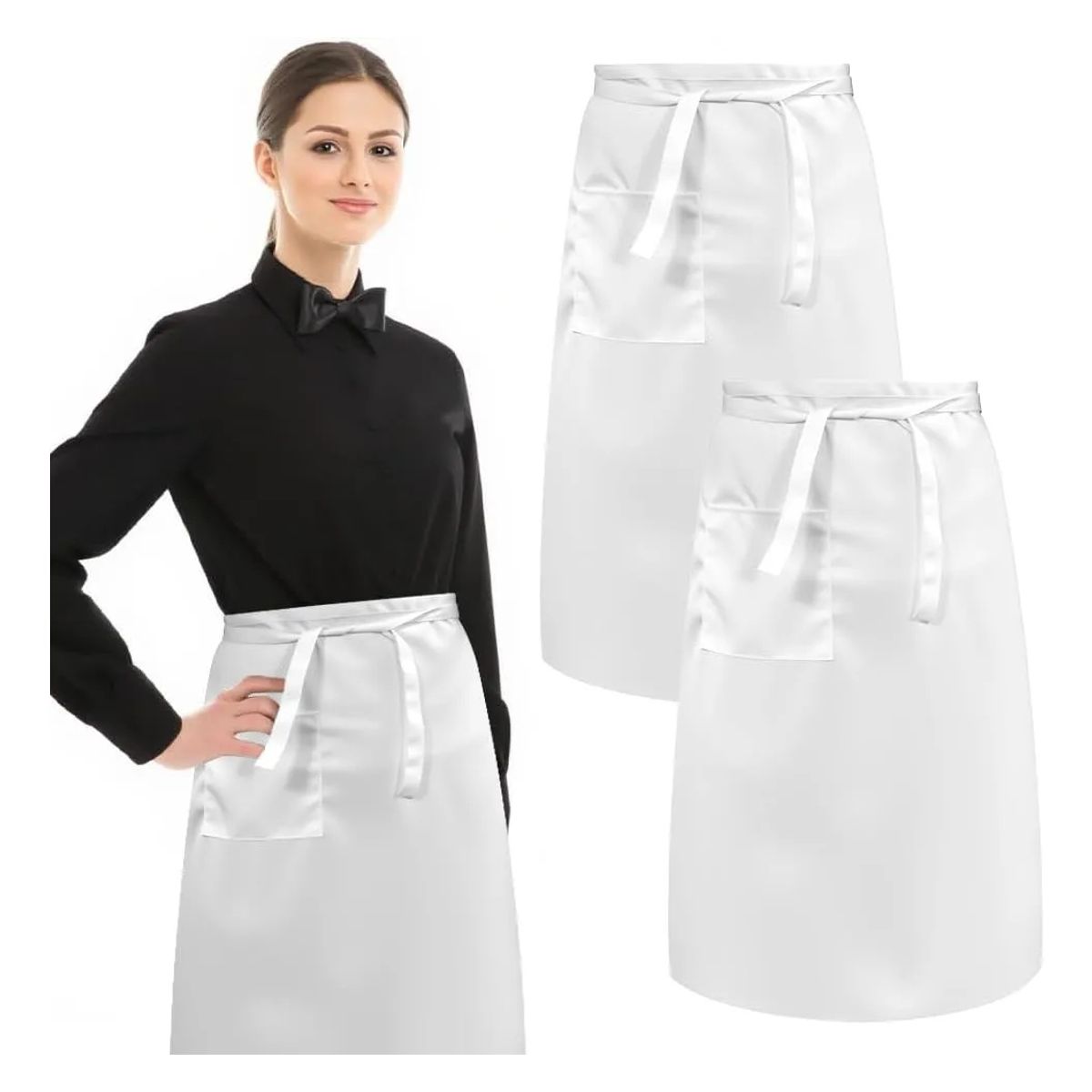 KUANGYE - 2pk Delantales Clásico Blanco Delantal Cocina Algodón Poliester