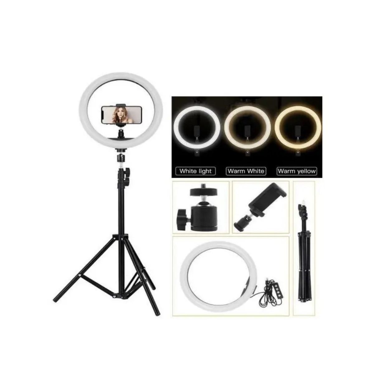 GENERICO - Aro De Luz 26 Cm Con Trípode 2mt Profesional 3 Climas De Luz Labg