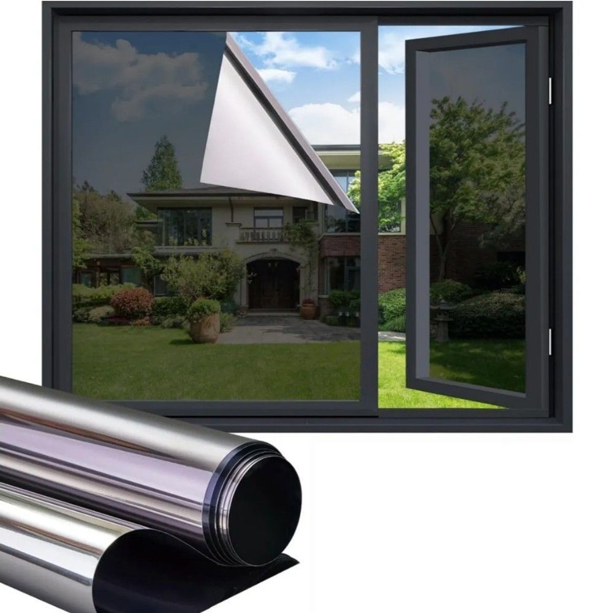 GENERICO - Lamina Espejada Film Privacidad Vidrio Ventana 70cm X 10m Negro