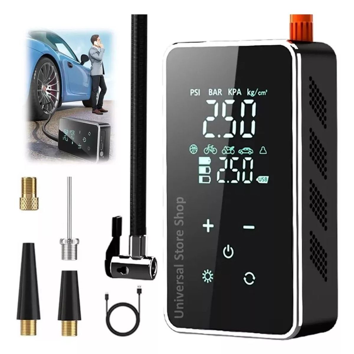 GENERICO - Compresor Digital Portátil Inflador Aire Neumático Auto Moto