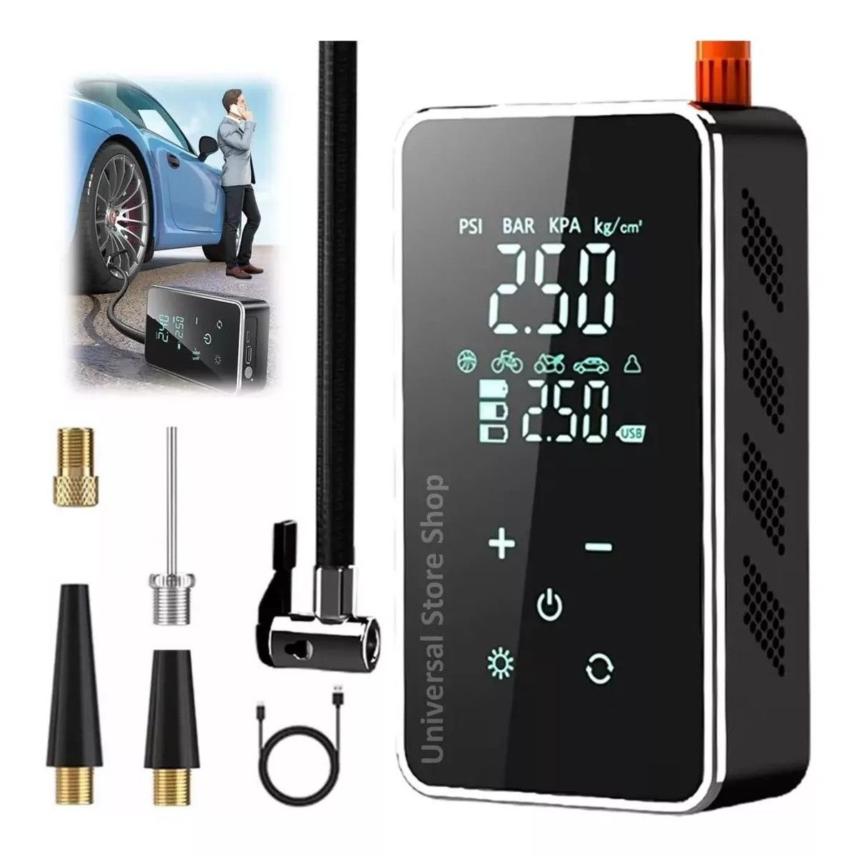 GENERICO - Compresor Digital Portátil Inflador Aire Neumático Auto Moto