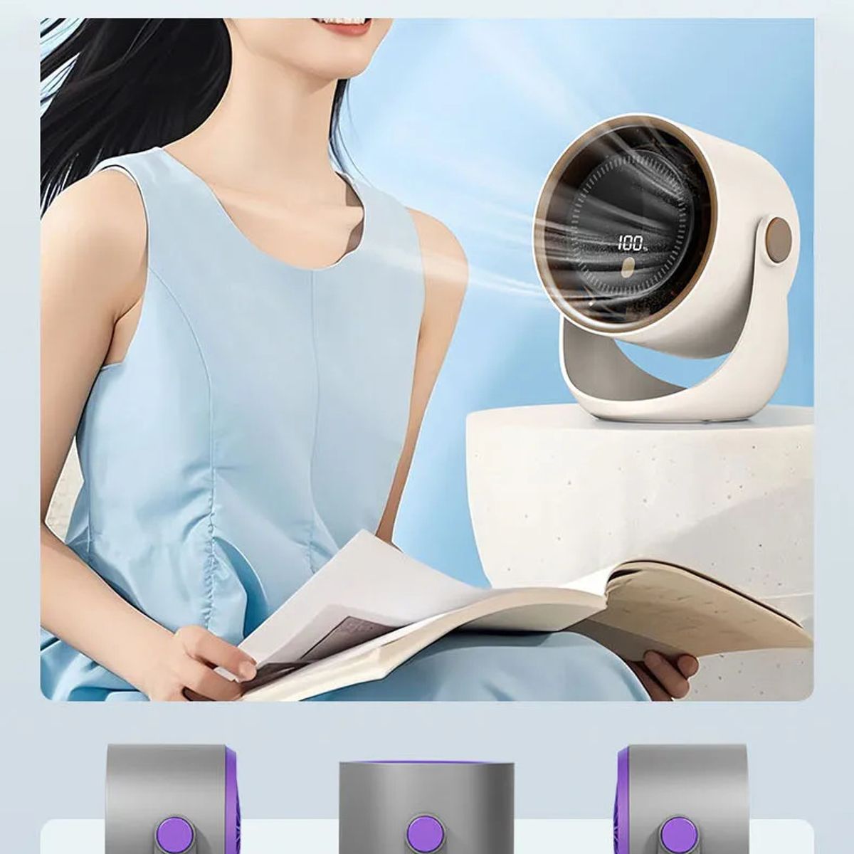KUANGYE - Ventilador De Escritorio Silencioso Portátil Recargable