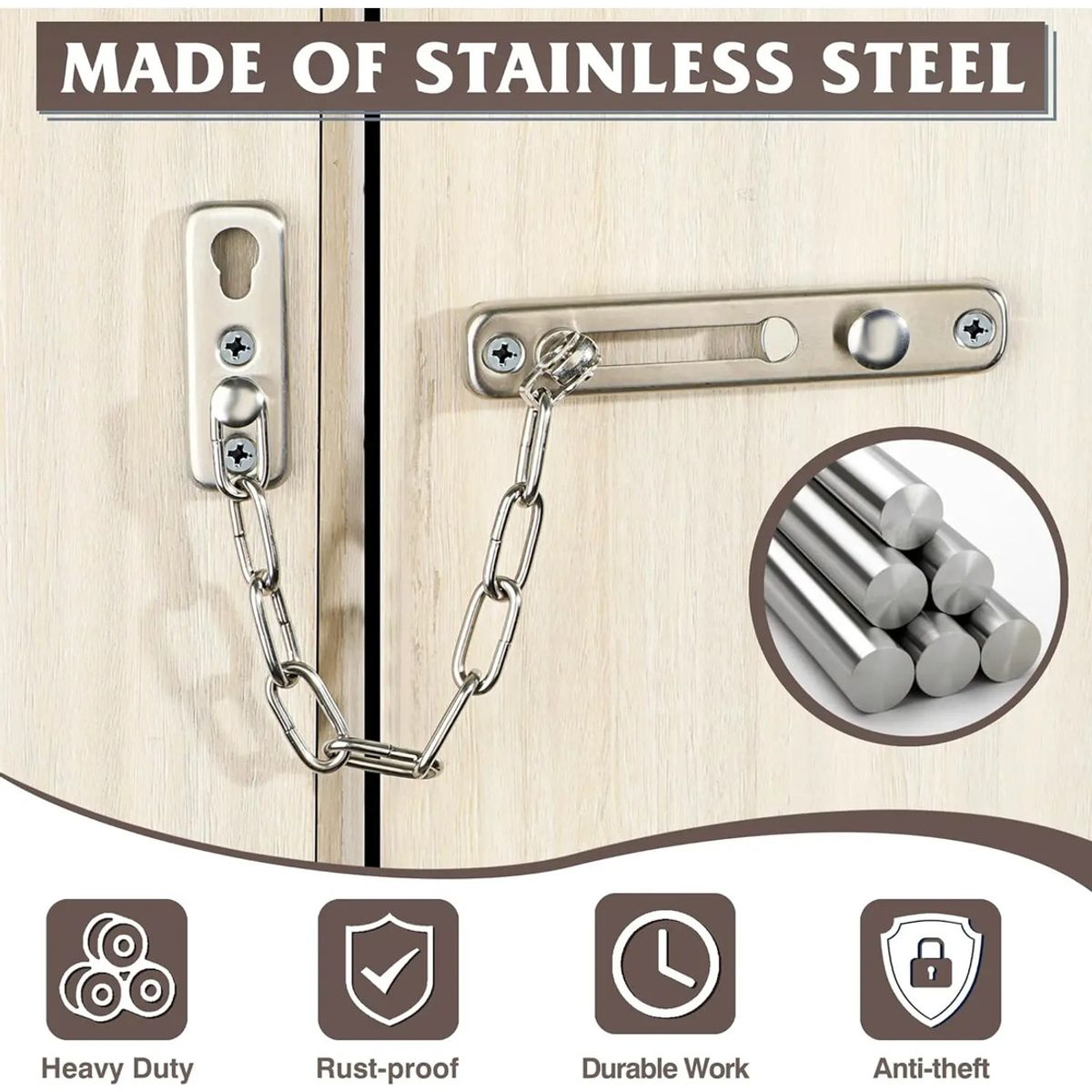 GENERICO - Cerradura Puerta Interior Cadena Seguridad Puerta-Platato