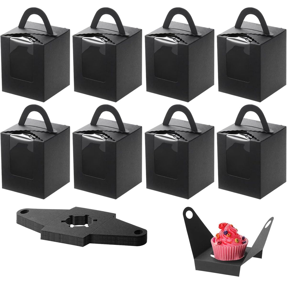 KUANGYE - 50 Caja Para Cupcakes Individual Con Ventana Regalo Galletas