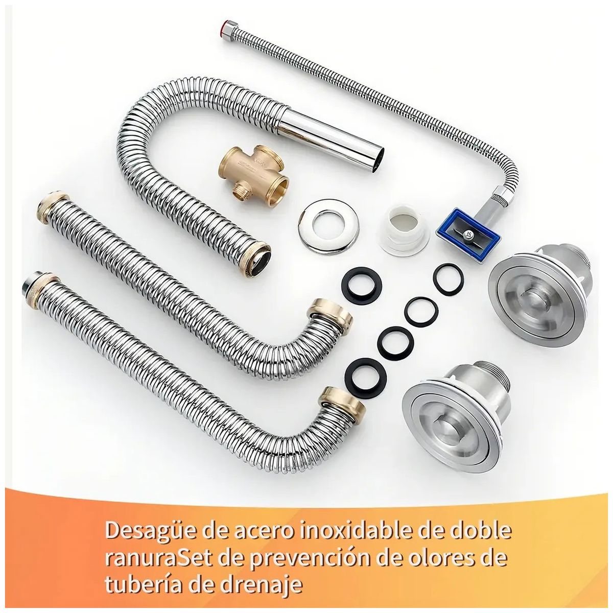 KUANGYE - Kit Desagüe Para Fregadero Doble Con Sifón Y Céspol Flexible