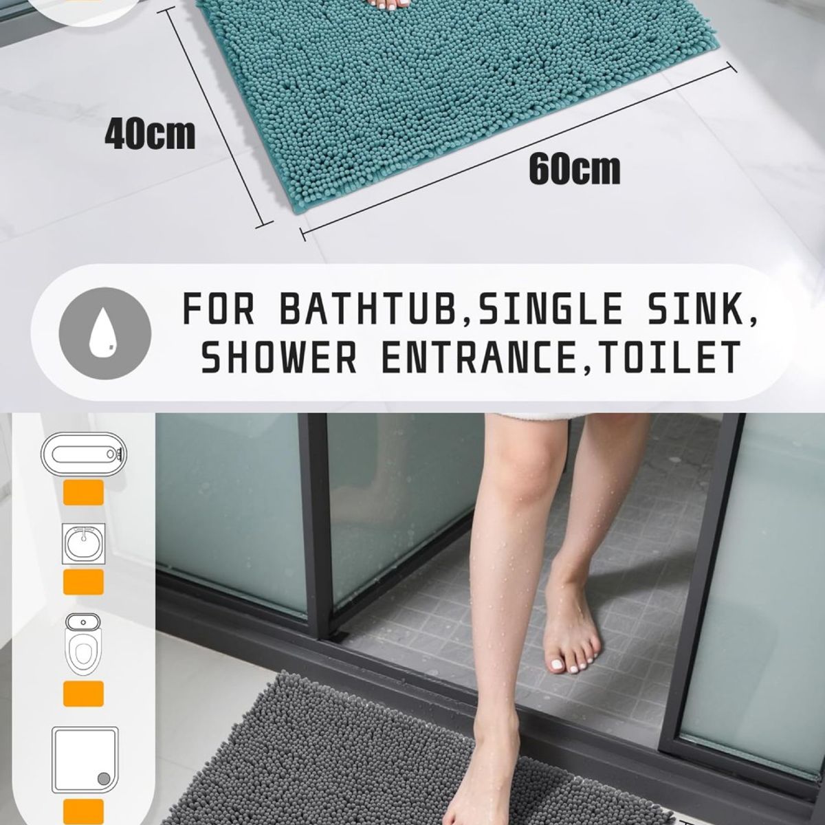 KUANGYE - ×2 Tapete Alfombrilla Baño Super Absorbente Piso Tina Ducha