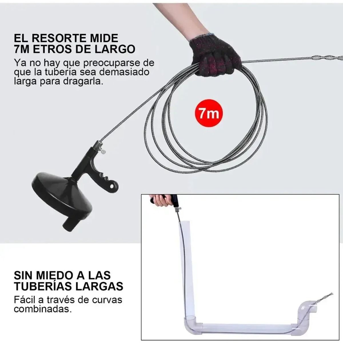 KUANGYE - Sopapo Destapador De Cañerías De 7 Metros Con Mango
