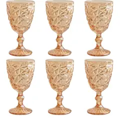 GENERICO - Juego De 6 Copas De Vino De Cristal Dorado Con Relieve (300 ML)