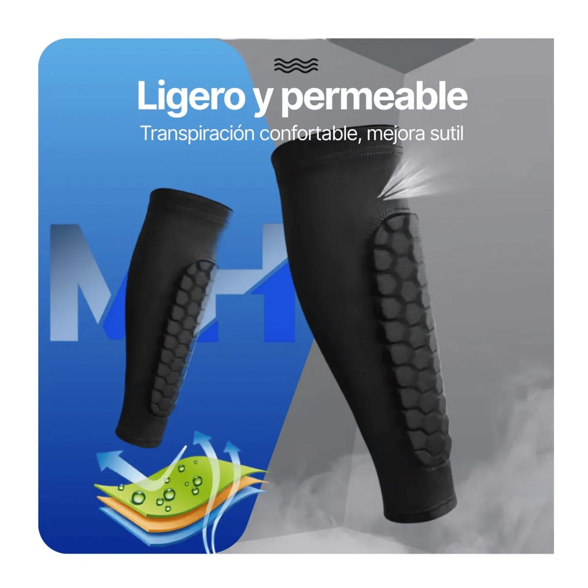 GENERICO - Pantorrilla Manga Compresión Espinillera Panal Futbol Deportivo Negro Talla M