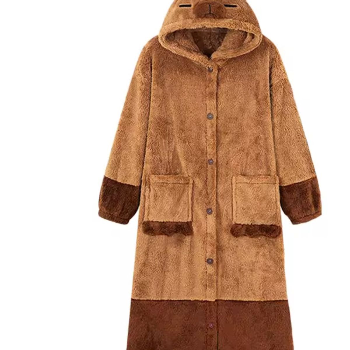 GENERICO - Bata Polar Capucha Oso Unisex Invierno Café