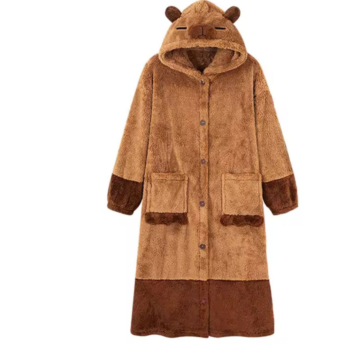 GENERICO - Bata Polar Capucha Oso Unisex Invierno Café