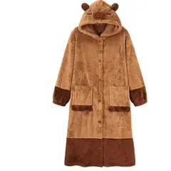 GENERICO - Bata Polar Capucha Oso Unisex Invierno Café