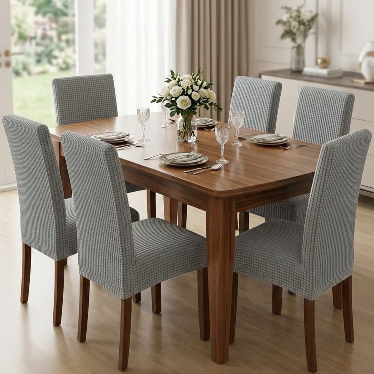 GENERICO - fundas texturizadas para silla de comedor 6 unidades