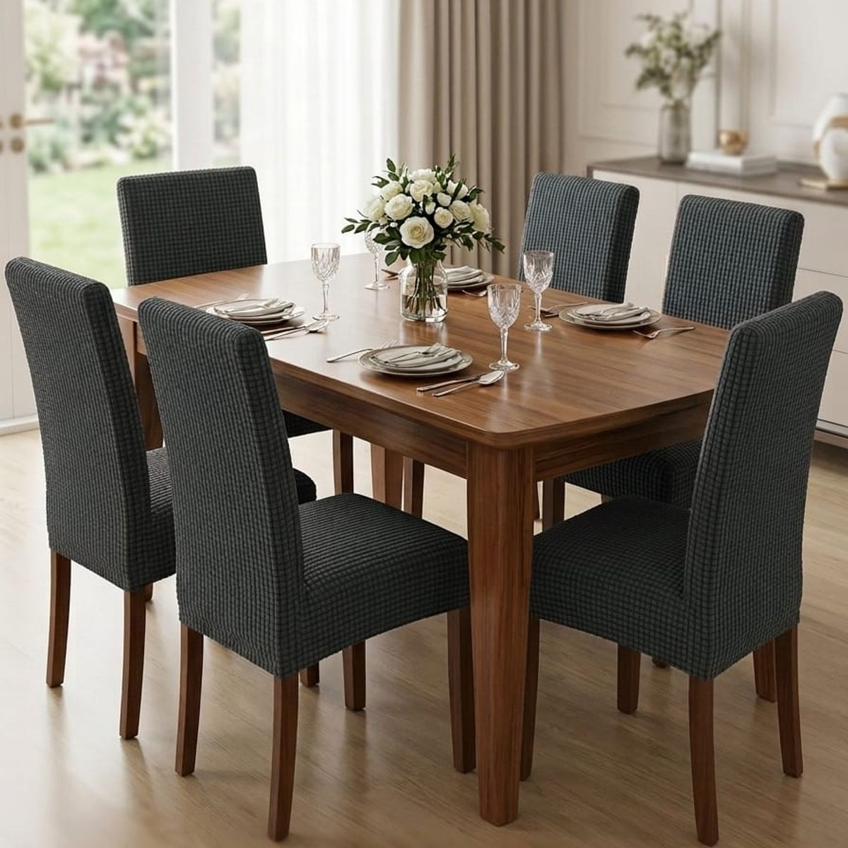 GENERICO - fundas texturizadas para silla de comedor 6 unidades