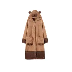 GENERICO - Bata Polar Capucha Oso Unisex Invierno Café
