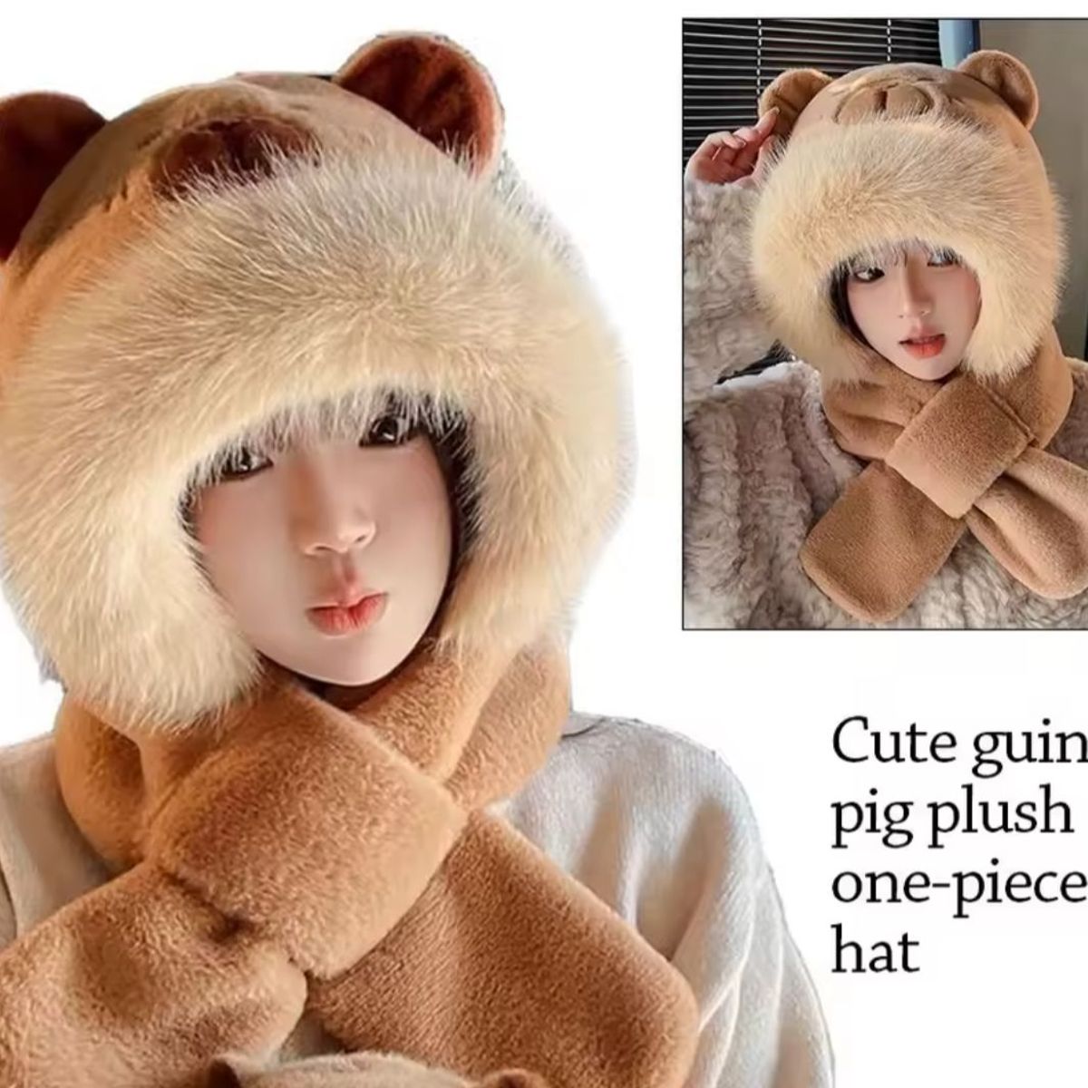 GENERICO - Gorro Oso Con Bufanda Orejas Peludo Invierno