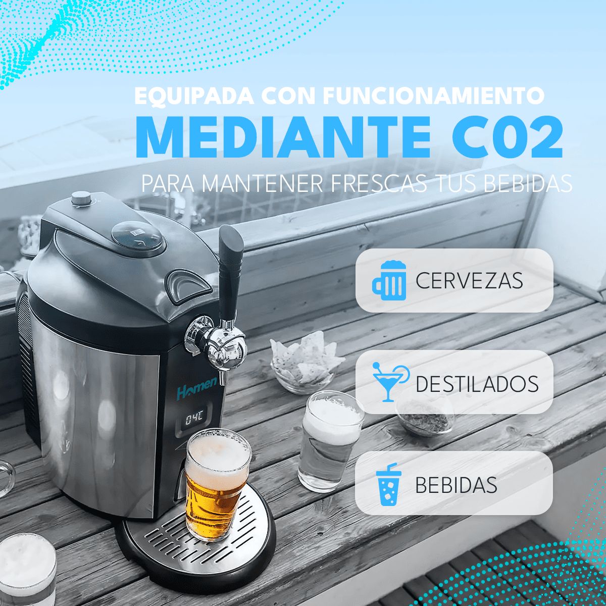 HOMEN - Dispensador de Cerveza 5L Homen con Sistema de Refrigeración