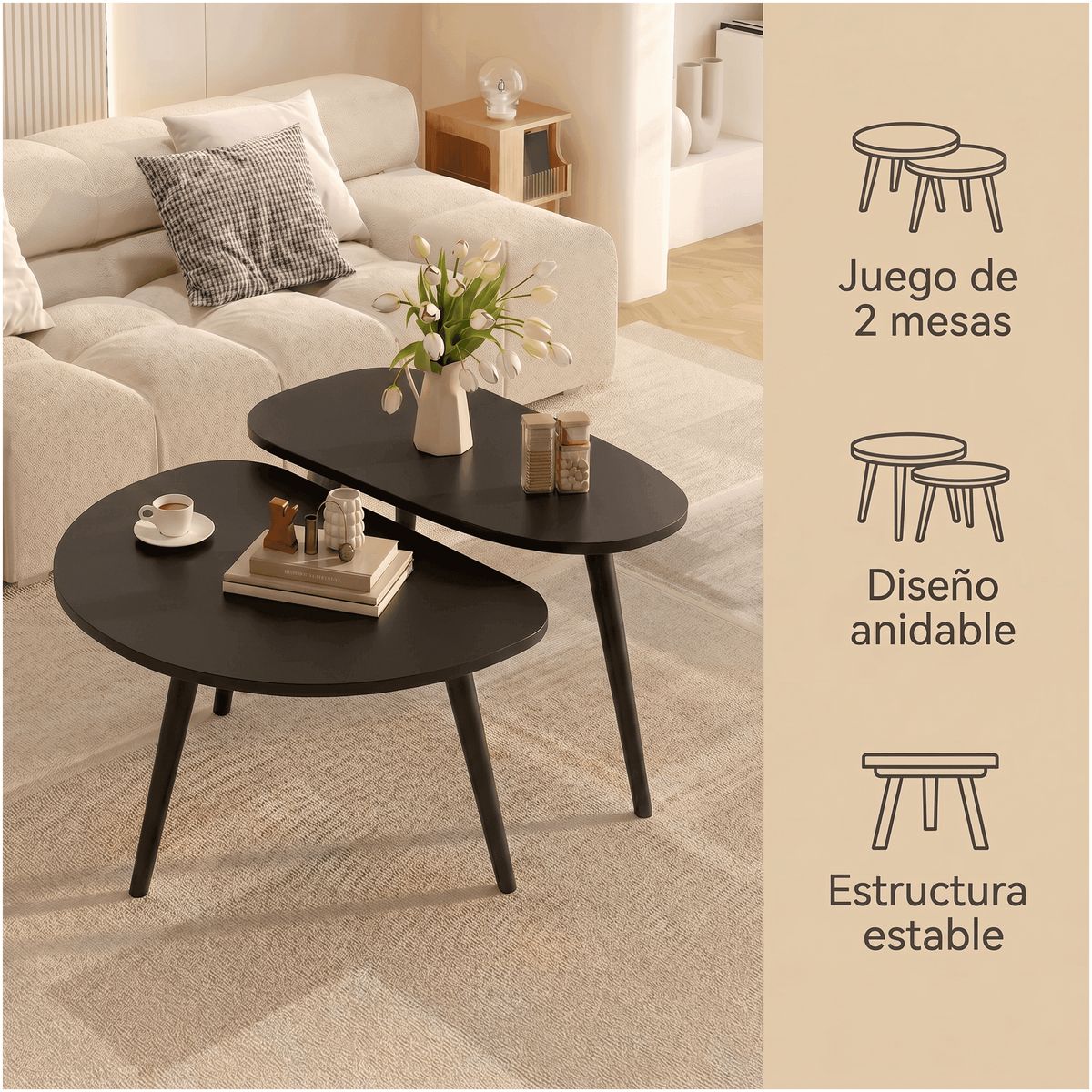 HOMER DESIGN - Juego Mesa De Centro Living Adriana Minimalista Convertible