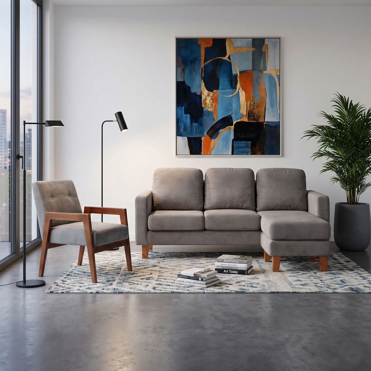 LATAM HOME - Juego De Living 3-1 Seccional Intercambiable Venecia + Sitial Munich