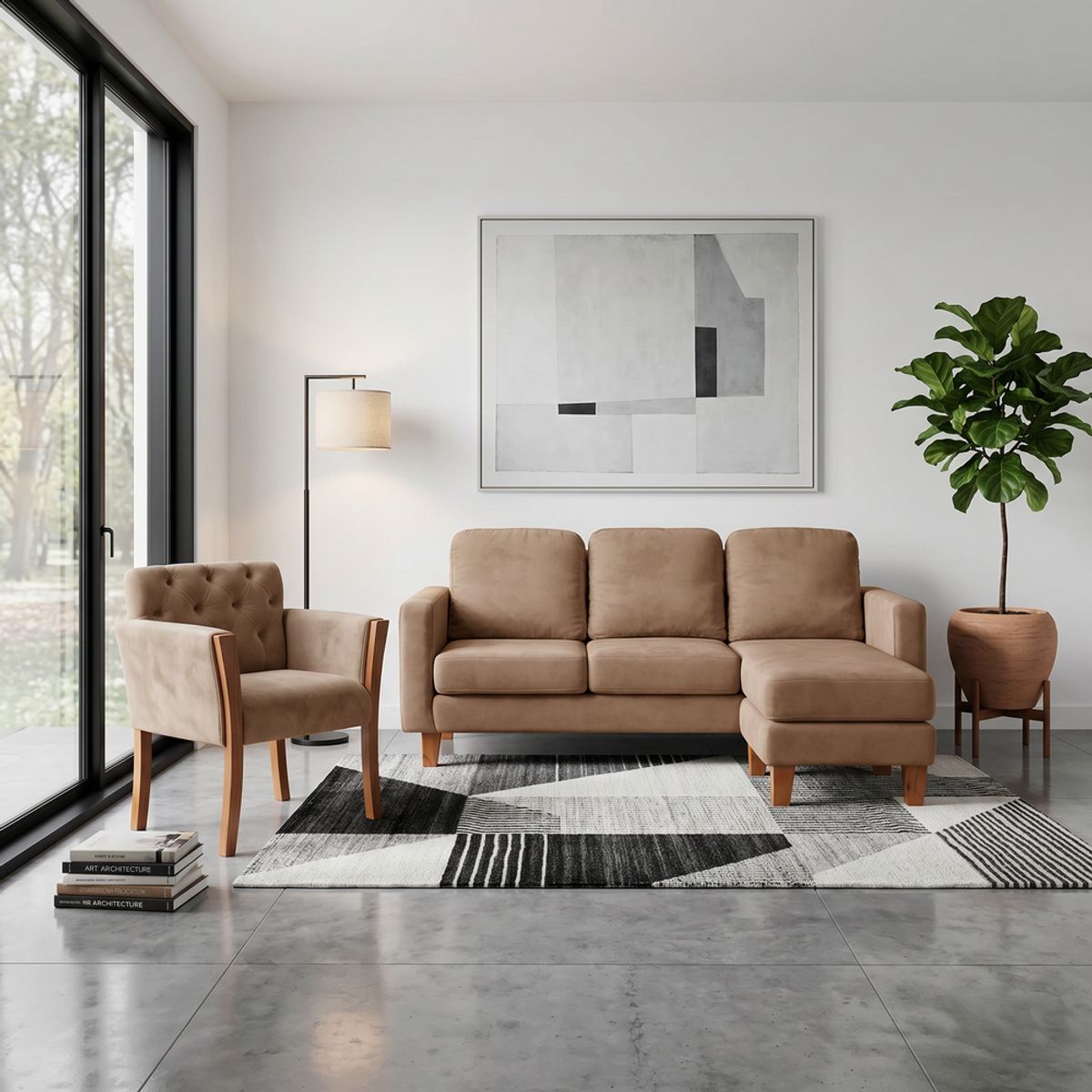 LATAM HOME - Juego De Living 3-1 Seccional Intercambiable Venecia + Sitial Kiel