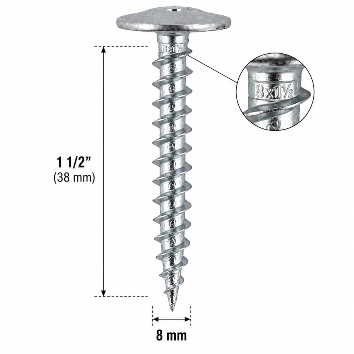 GENERICO - Tornillo Cabeza De Lenteja 8X1 1/2 Punta Fina Caja 8000 Unidades